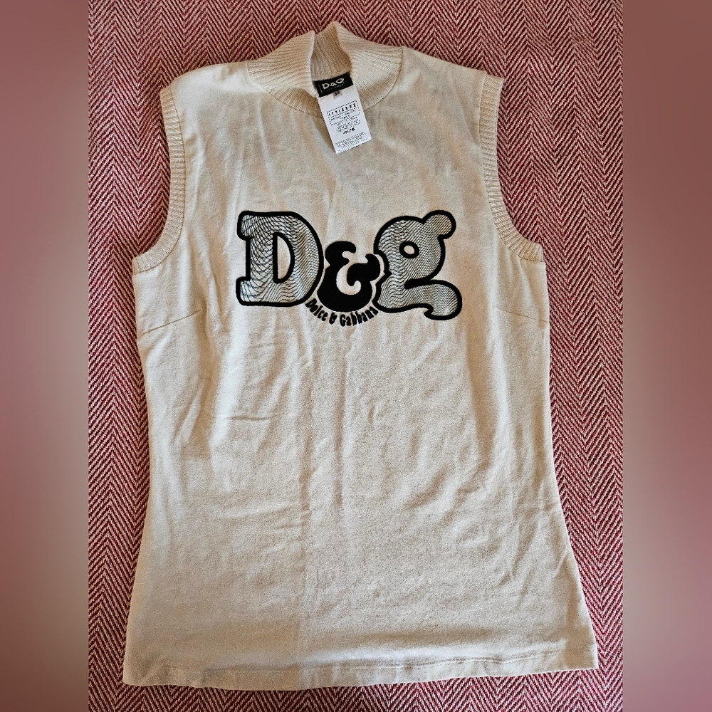 Dolce & Gabbana Logo Sleeveless Shell Top w Lace Back Made in Italy Size M